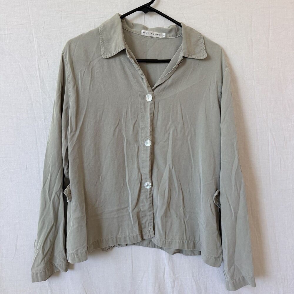 Cut Loose L Sage Green Tencel Jacket Shirt Lightweight USA Made Button FrontBoho - Picture 3 of 14
